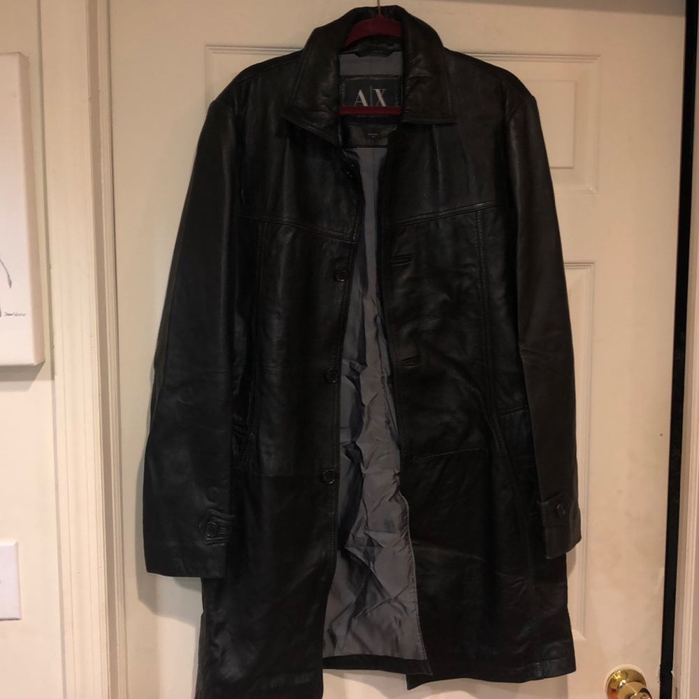 Armani Exchange Black Leather Trench Coat sz M